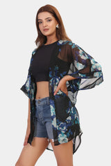 Sheer Floral Short Kimono Cover Up