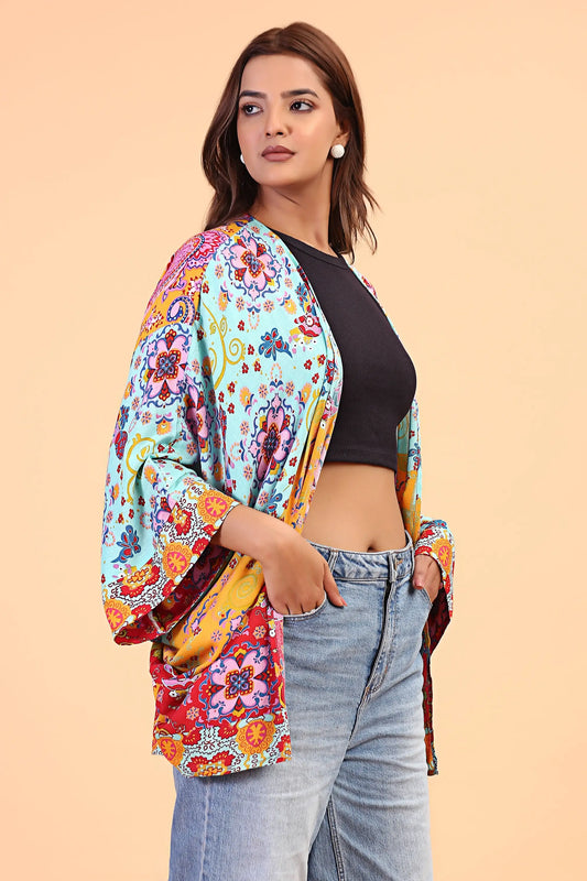 Artistic Mosaic Floral Kimono