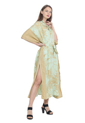 Green Floral Half Sleeve Beach Kaftan