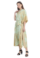 Green Floral Half Sleeve Beach Kaftan