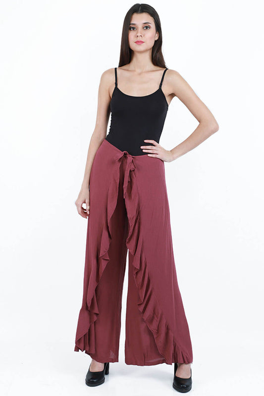 Burgundy Enchant Ruffle Trouser