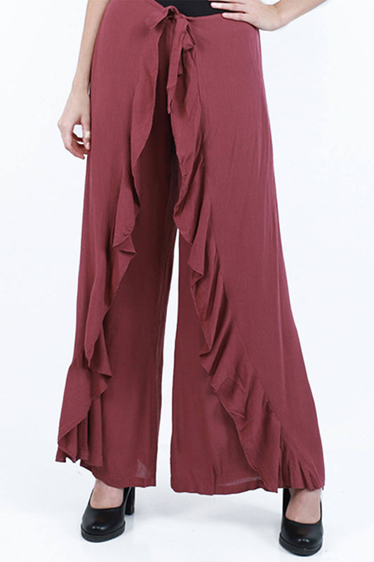 Burgundy Enchant Ruffle Trouser