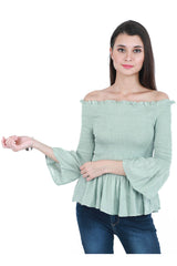 Aqua Oasis Off-Shoulder Smock Top