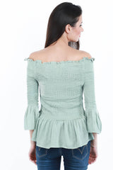 Aqua Oasis Off-Shoulder Smock Top