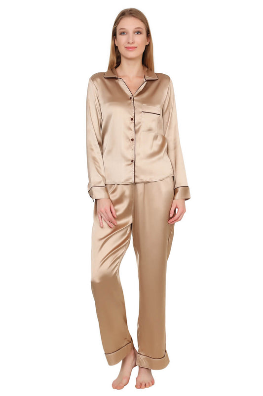 Womens Silk Satin Pajamas Loungewear Two-piece Sleepwear Button-Down Pj Set