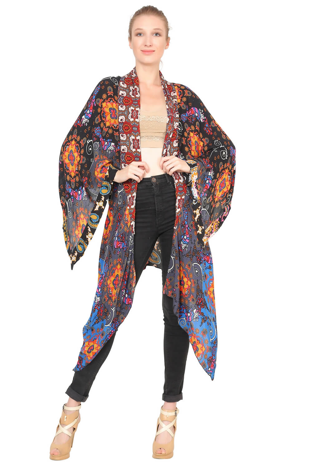 Silky Patterned Long Kimono