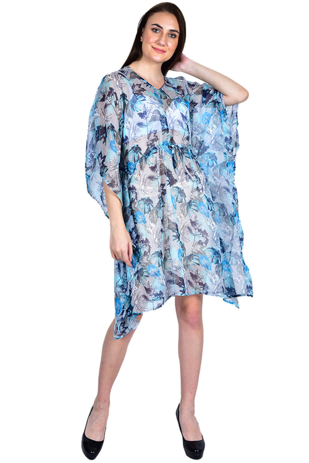 Blue Leafy Kaftan Swim Cover-up