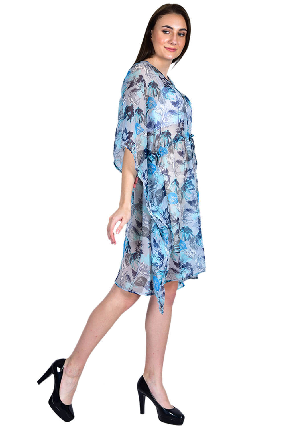 Blue Leafy Kaftan Swim Cover-up