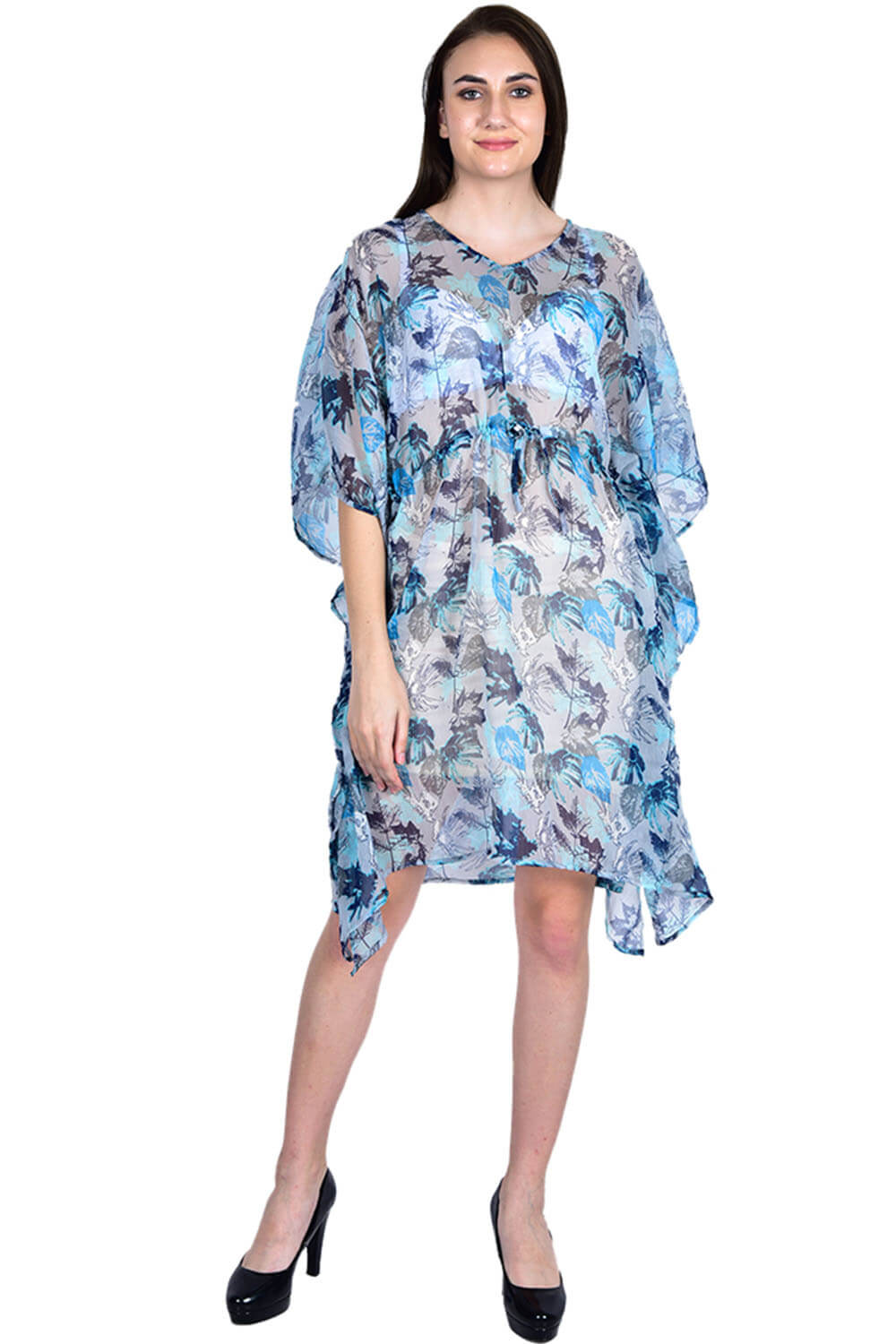 Blue Leafy Kaftan Swim Cover-up