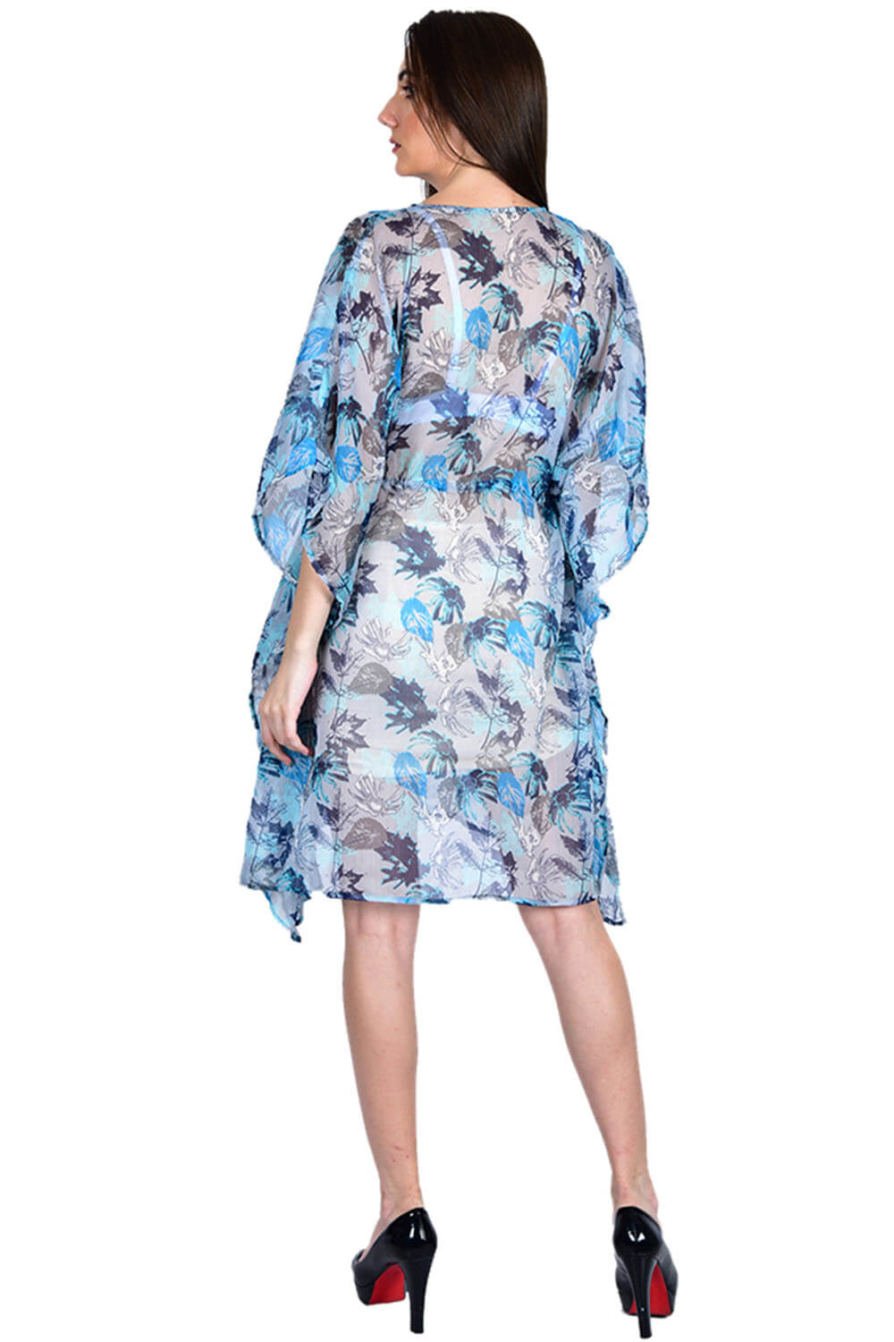 Blue Leafy Kaftan Swim Cover-up