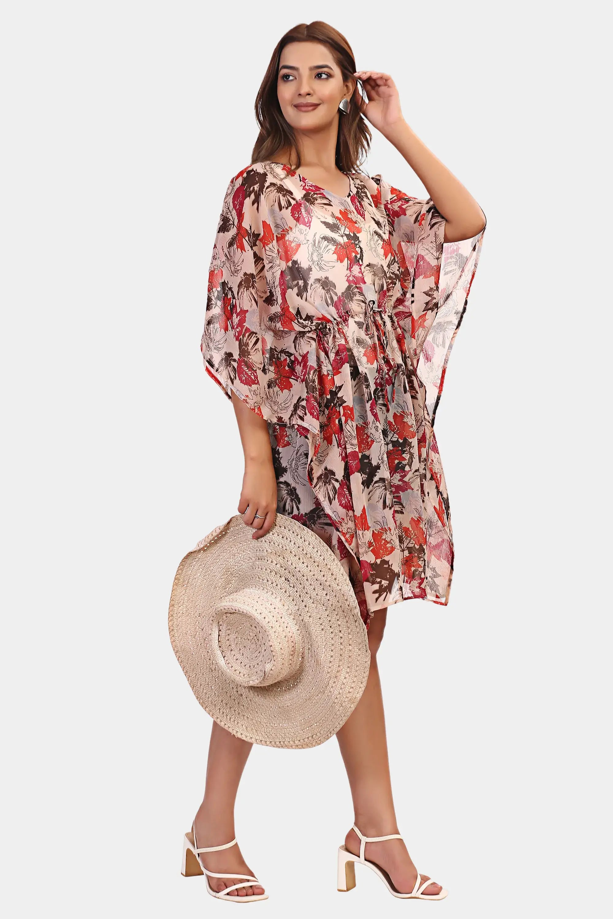 Women’s Orange Floral Short Kaftan 