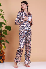 Leopard Silk Pajamas set  Long Sleeve Sleepwear Pj Set 2 Piece Loungewear