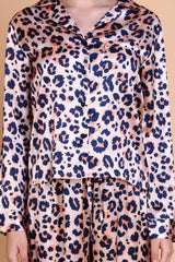 Leopard Silk Pajamas set  Long Sleeve Sleepwear Pj Set 2 Piece Loungewear