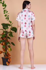 Womens Playful Donut Print Short Sleeve Printed Nightshirts and  Soft pajama set