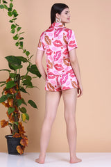 Shorts Pink Lip Print Pajama Set