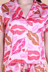 Shorts Pink Lip Print Pajama Set