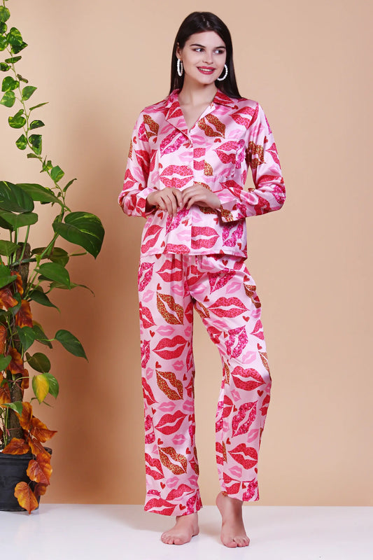 Pink Kiss Lips Women's Soft Pajama Sets