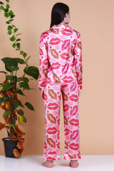 Pink Kiss Lips Women's Soft Pajama Sets Long Sleeve Shirt And Pant Sleepwear