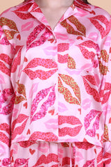 Pink Kiss Lips Women's Soft Pajama Sets