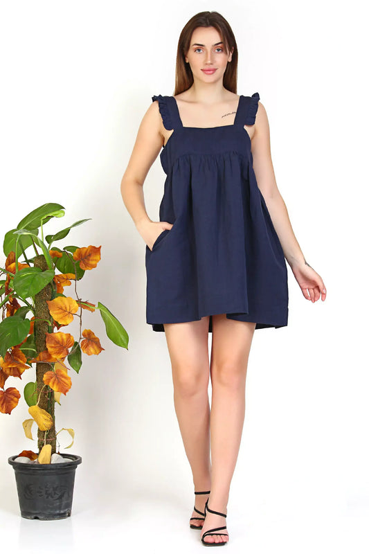 Frill design Sleeves Cute Blue Nightdress