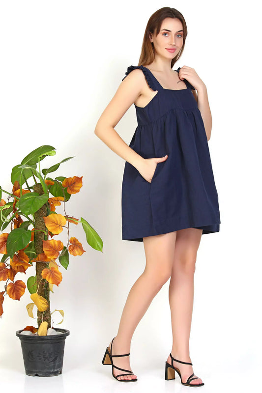 Frill design Sleeves Cute Blue Nightdress