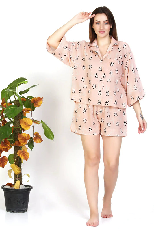 Panda Print Short Sleeve Pajama Set