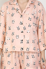 Two Piece Pajama Set Cartoon Panda Print Short Sleeve Top and bottom Sleepwear