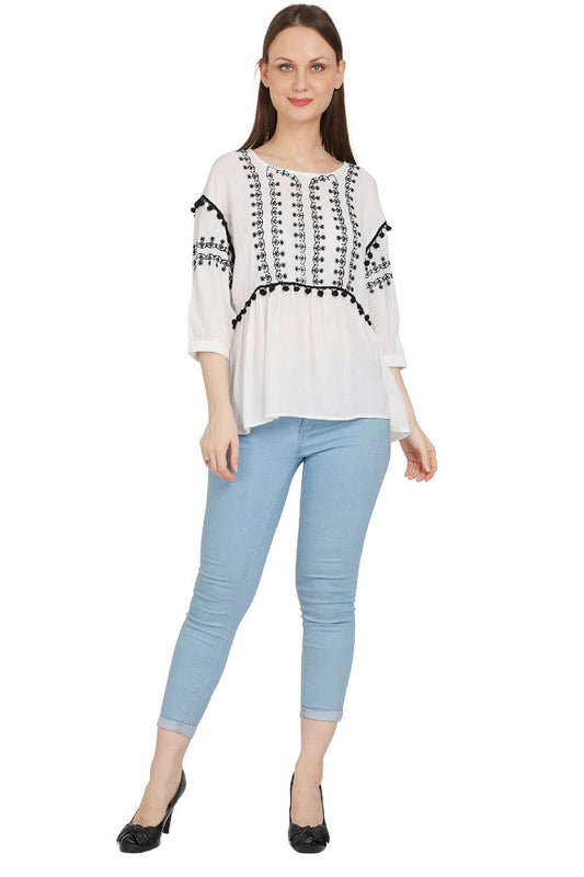 Boho Chic Yoke Embroidered Top