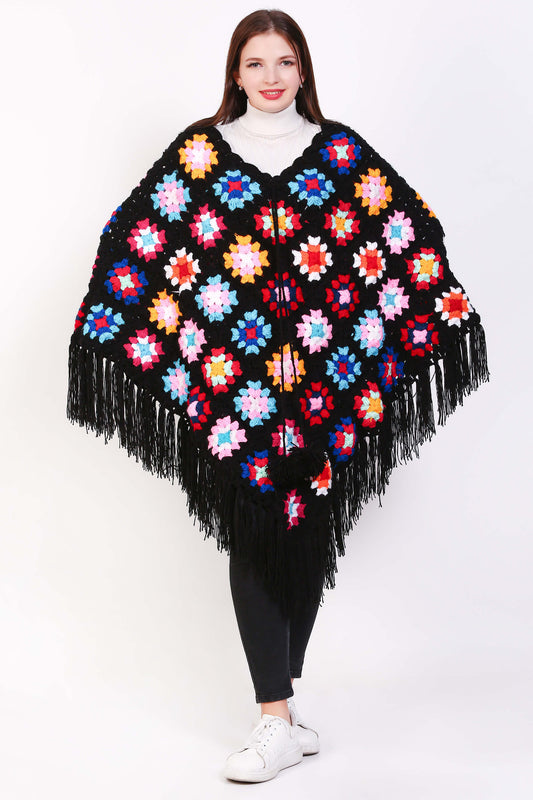 Winter Women's Crochet Sweater Boho Poncho