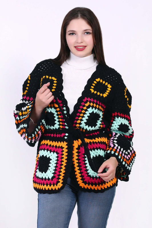 Granny Square Women crochet Cardigan Crop Jacket