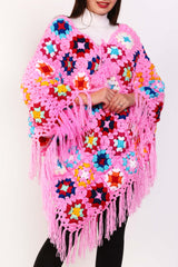 Multi Colored Granny Square Women Crochet Ponchos