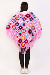 Multi Colored Granny Square Women Crochet Ponchos