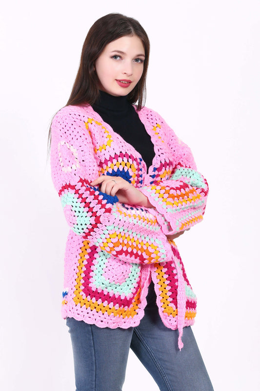 Women's Floral Crochet V Neck Hooded jacket pattern