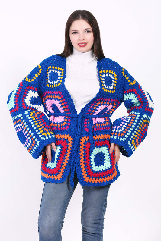 Crochet Crop Jacket Granny Square Sweater