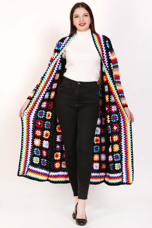 Granny Square Crochet maxi cardigan coat