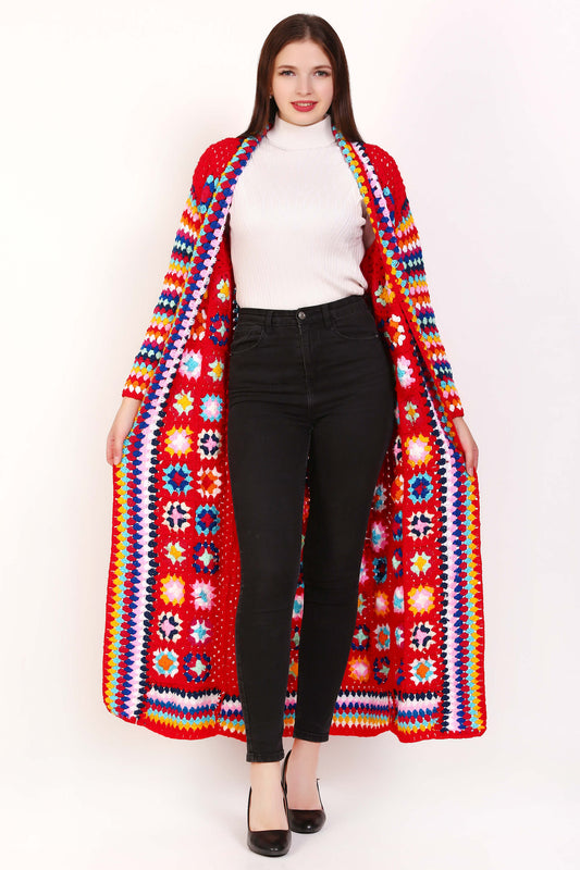 Women's Crochet Long Cardigan Boho Style Sweater