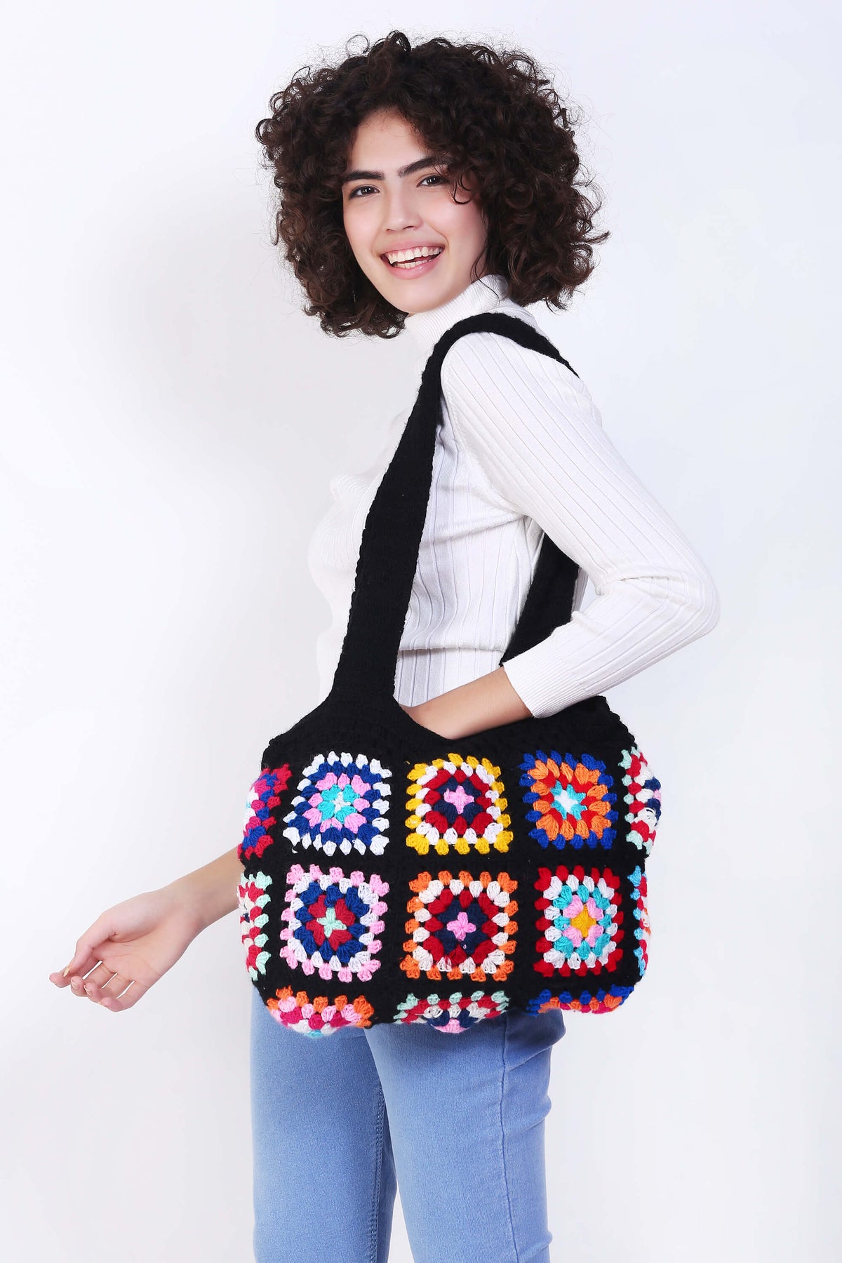 Women's Crochet Granny Square Handbag