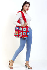 Women's Crochet Granny Square Handbag