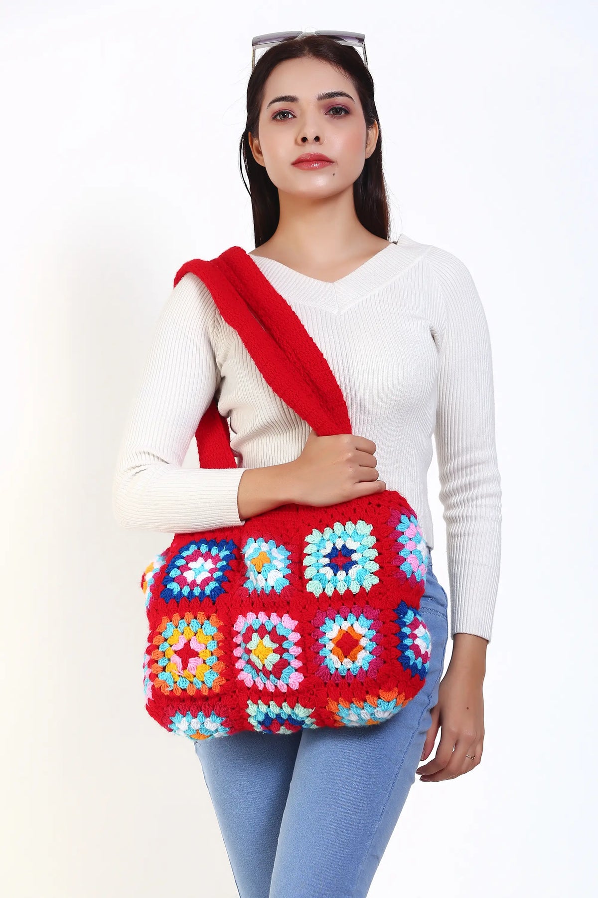 Women's Crochet Granny Square Handbag