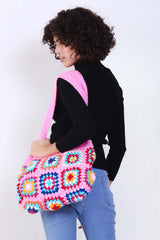 Women's Crochet Granny Square Handbag