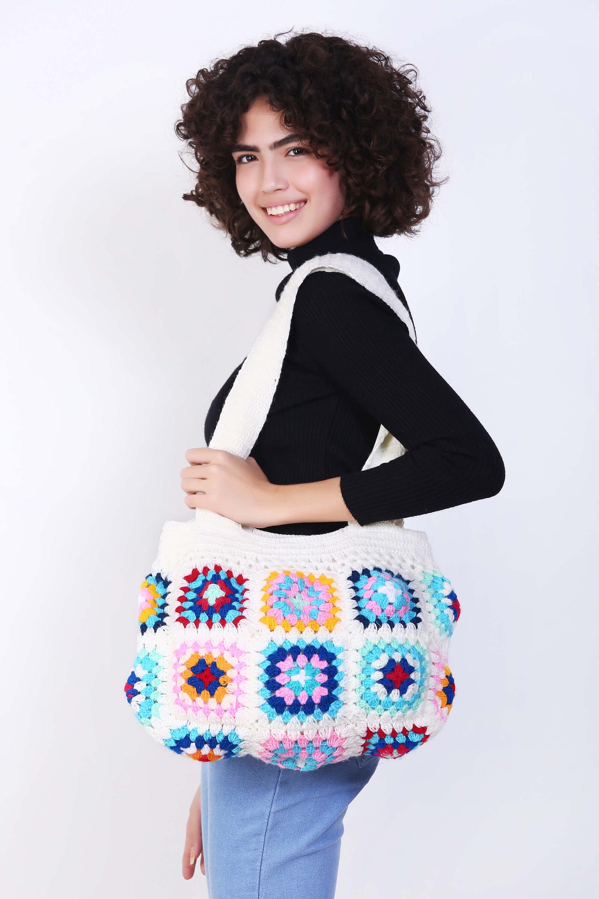 Women's Crochet Granny Square Handbag