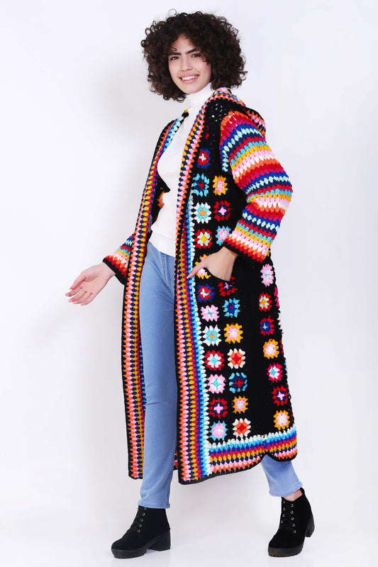 Long Cardigan for Women with Cap crochet pattern