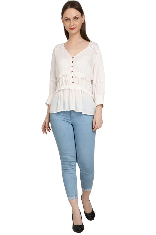 Timeless White Top with Button Open