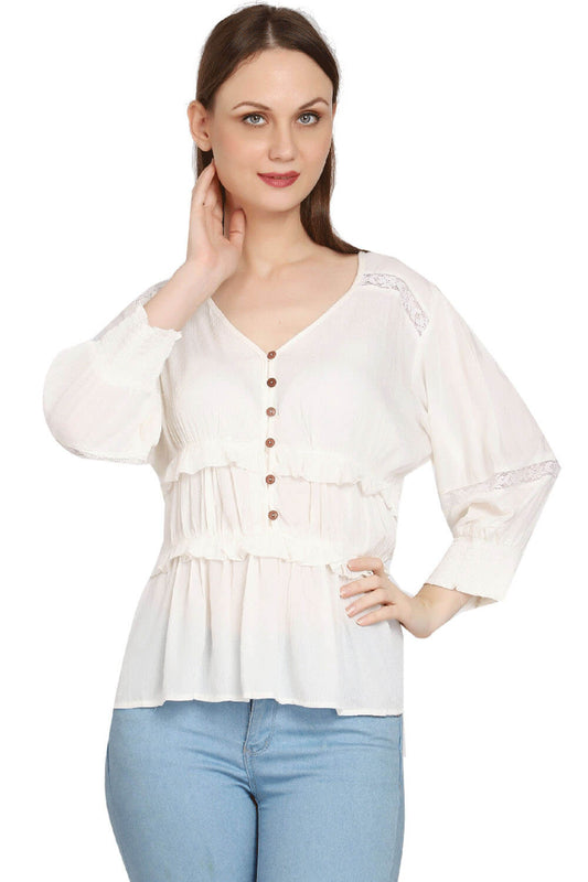 Timeless White Top with Button Open