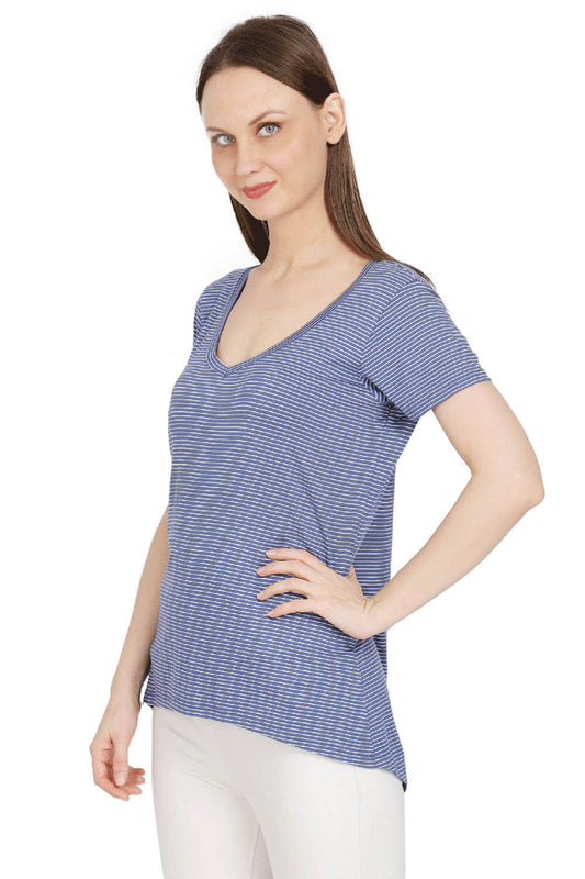 Blue Waves U-Neck Stripe Top