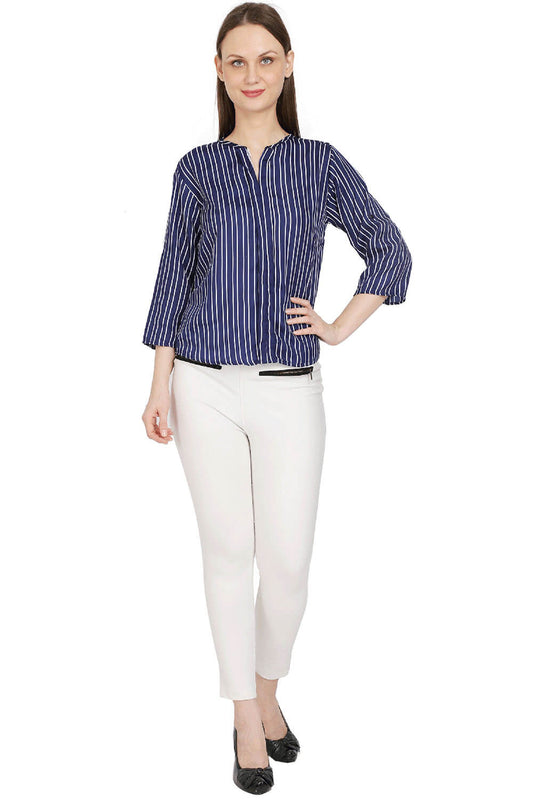 Navy Sophistication Stripe Formal Top